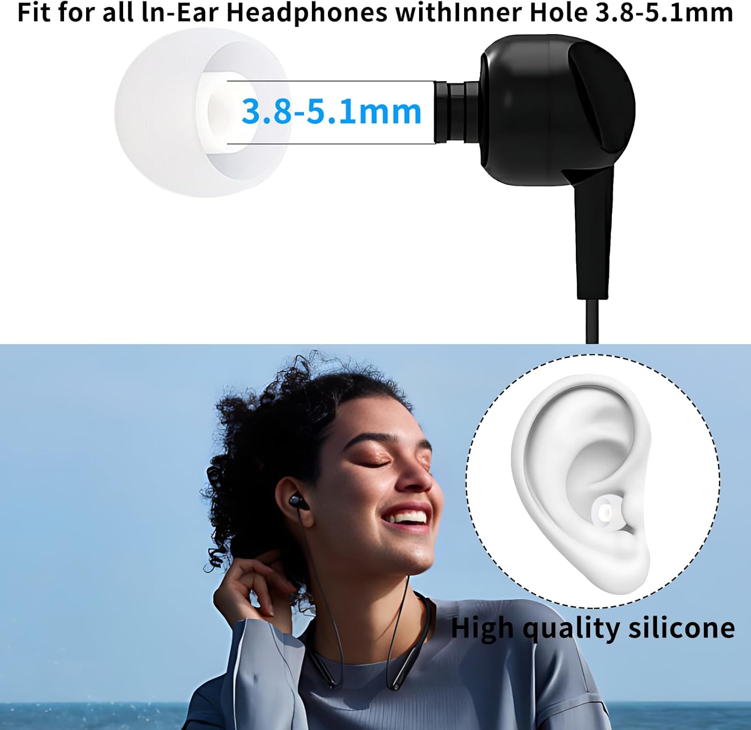 Earbud Replacement Tips Silicone Earbud Tips Fit Most in-Ear Earbuds(Inner Hole 3.8mm -5.1mm) Headphone Ear Bud Covers 9 Pairs S M L