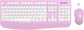 Wireless Keyboard and Mouse Combo, EDJO 2.4G Full-Sized Ergonomic Computer Keyboard with Wrist Rest and 3 Level DPI Adjustable Wireless Mouse for Windows, Mac OS Desktop/Laptop/PC(White Pink)
