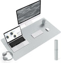 YSAGi Non-Slip Leather Desk Pad L Size, Waterproof Laptop Computer Desk Keyboard Mat, Table Protector Blotter Mat, Large Mouse Pad for Office/Work/Home/Decor(Silver-Grey, 35.4" x 17")