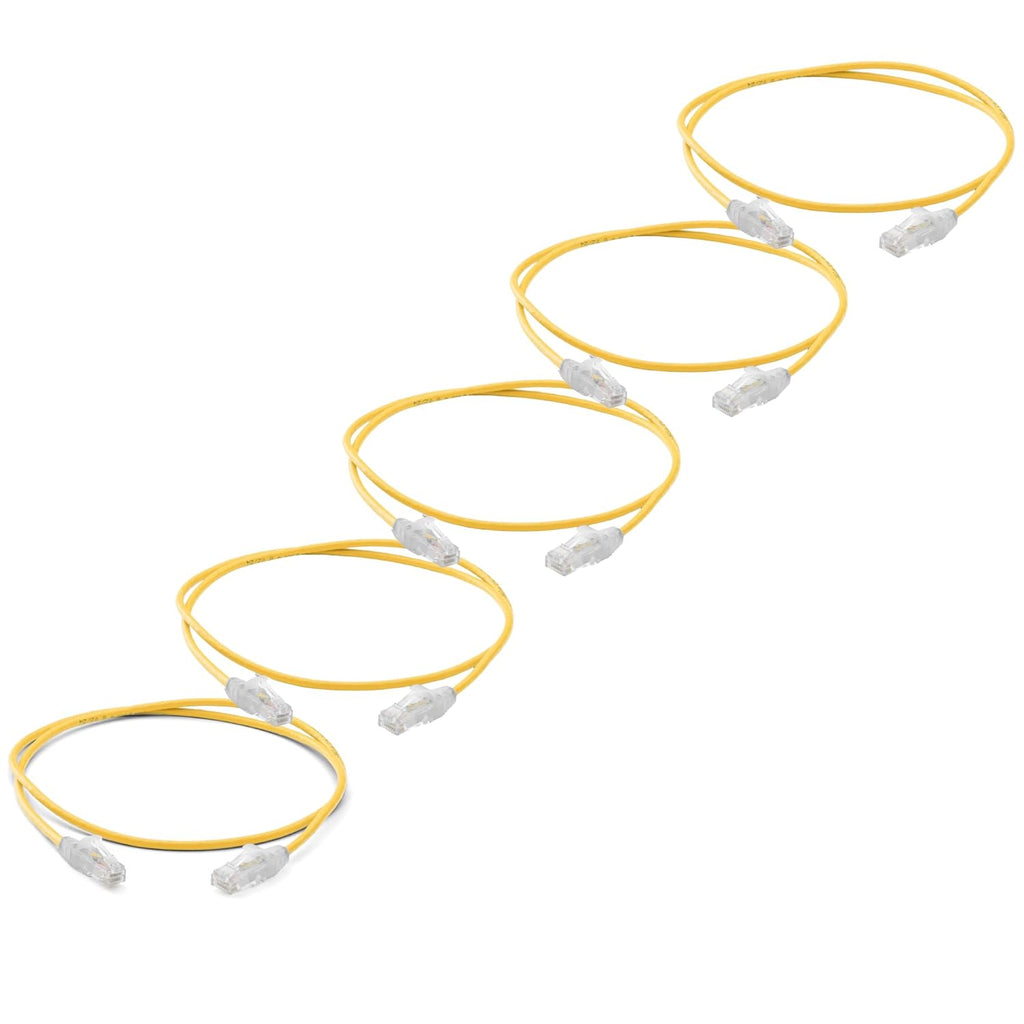 TRUECABLE Cat6 Component Rated Patch Cable, Unshielded (U/UTP), 2ft, Yellow, 28AWG Solid Copper, Snagless 10G High-Speed Ethernet Cable, PoE++ 4PPoE 100W, UL Listed, RoHS-3, 5 Pack