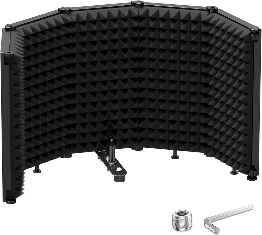 Moukey Microphone Insulation Sound Insulation Sound Shield Isolation, 5 Sides Microphone Sound-Absorbing Foam Reflector for Recording Studio, Podcasts, Vocals and Broadcasting