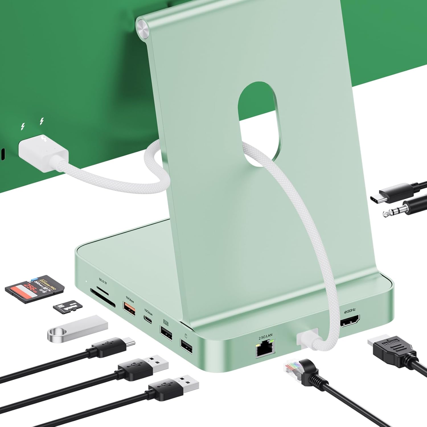Upgraded 11 in 1 USB C Hub for iMac 24 inch USB Hub 2021 2023 2024 Support M.2 SSD (NOT Included), iMac Hub M1 M3 M4 Accessories, 4K HDMI, 2.5G Ethernet, 5 USB A/C Max 10Gbps, SD/TF - Green
