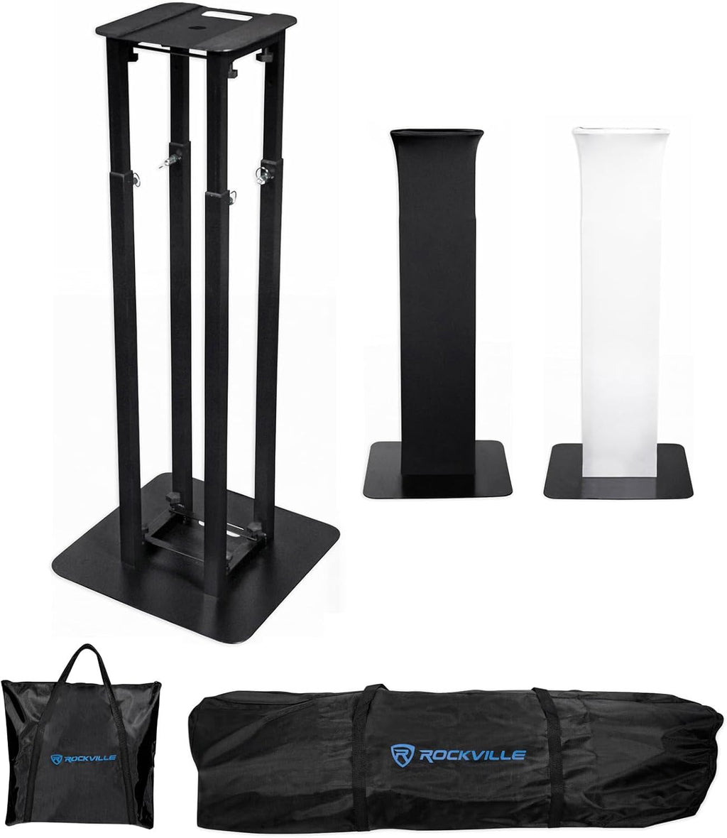 Rockville RTP82B 8 ft Adjustable Black Totem Moving Head Light Stand, Dual Scrims, Travel Bags, Speaker Mount, for DJs and Stage Lighting