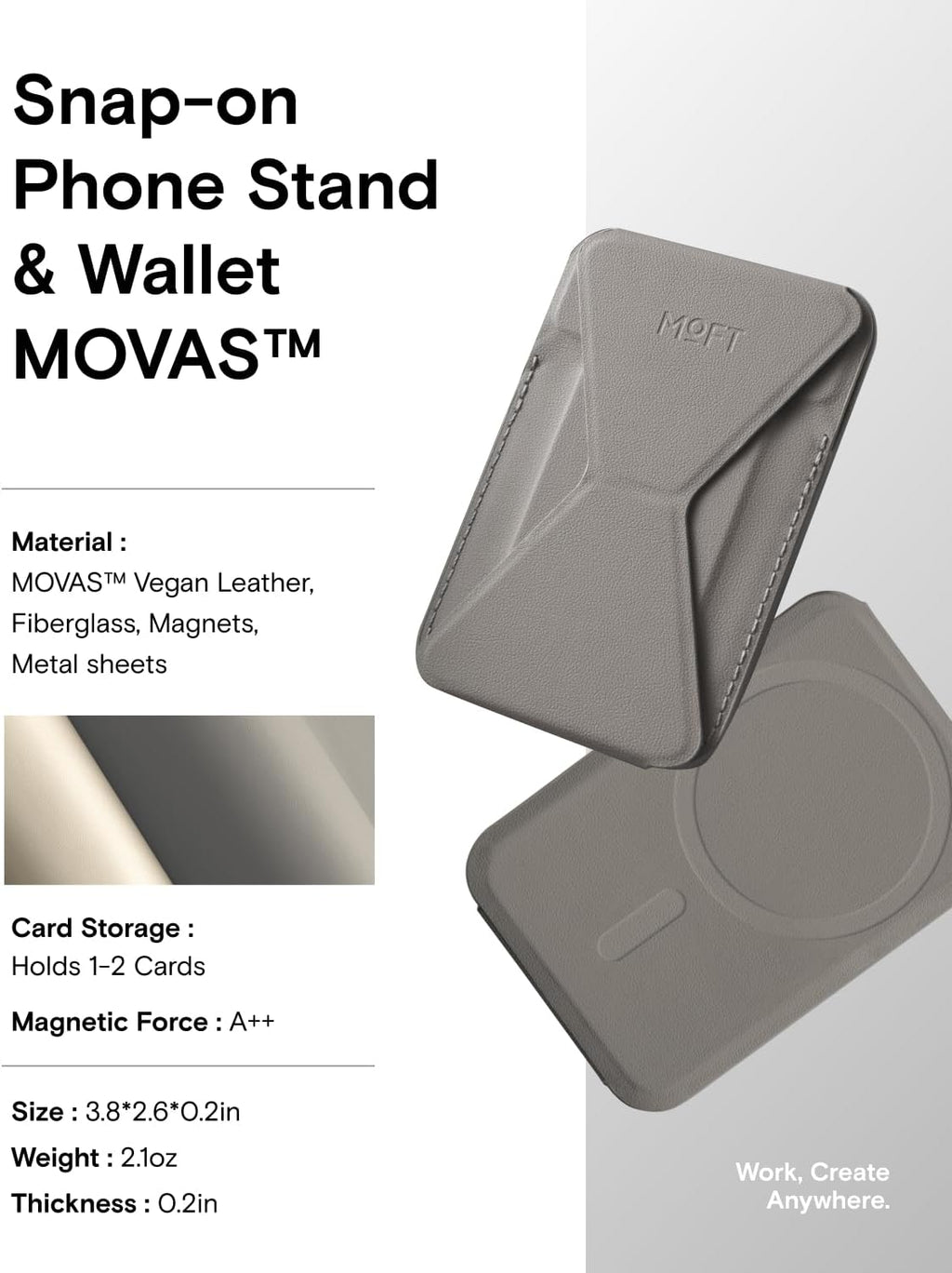 MOFT Magnetic Wallet Stand Compatible with iPhone 16/15/14/13/12 Series, Angle Adjustment & Magsafe Compatible MOVAS Phone Stand,Taupe