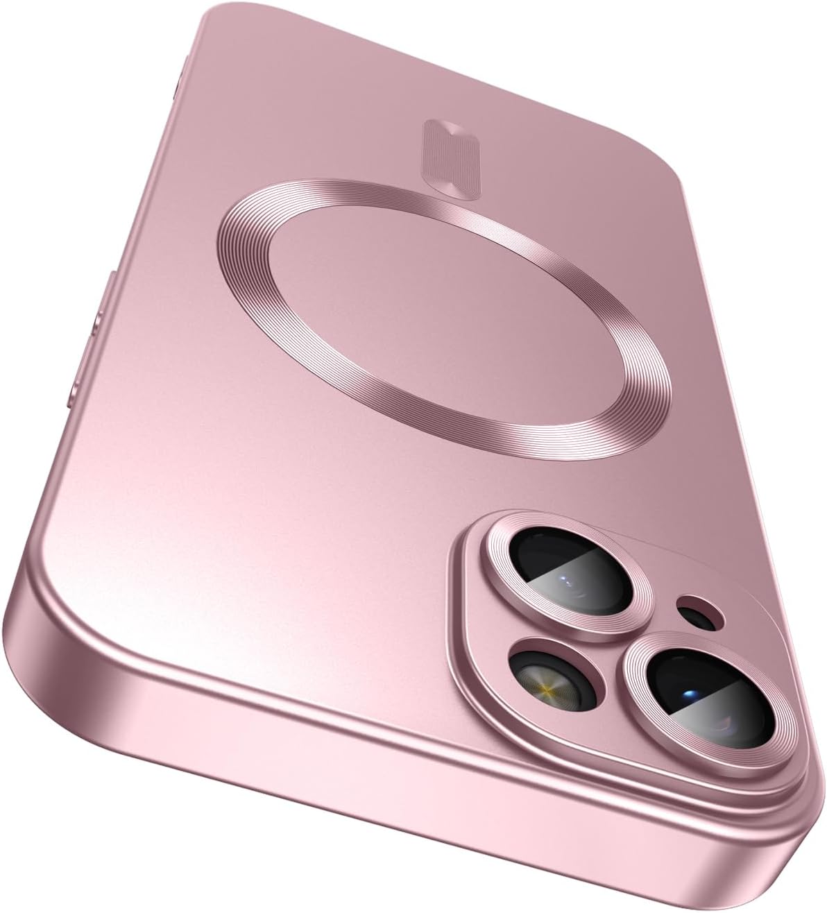 Magnetic for iPhone 14 Plus Case [Compatible with MagSafe][Built-in Camera Lens Protector] Slim Soft Silicone Bumper Shockproof Metallic Luster Phone Case (Rose Gold)