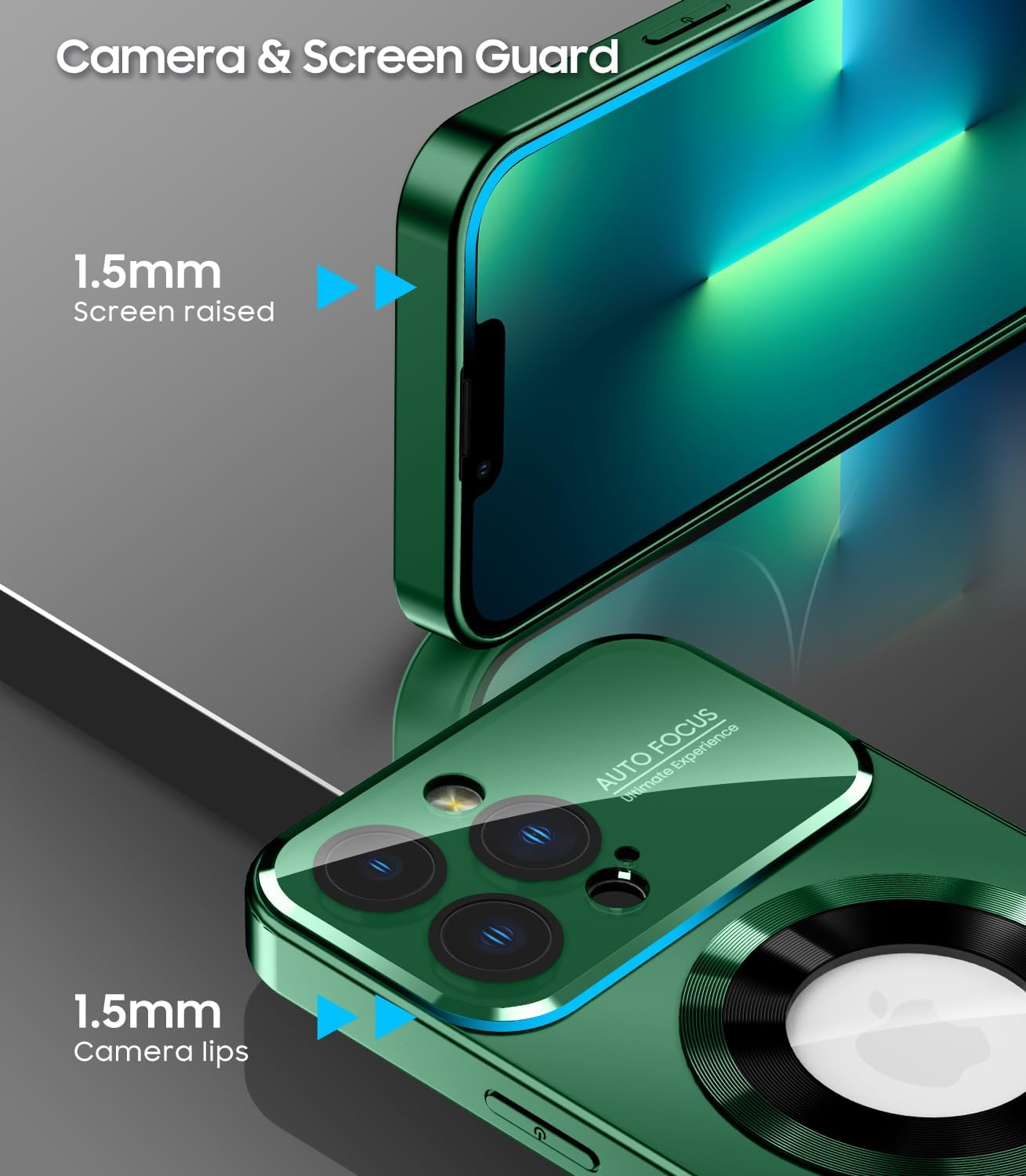 Magnetic for iPhone 13 Pro Max Case, Compatible with MagSafe, Built-in Camera Lens Protector, Logo View, Military Grade Drop Proof Phone Case Cover, Dark Green