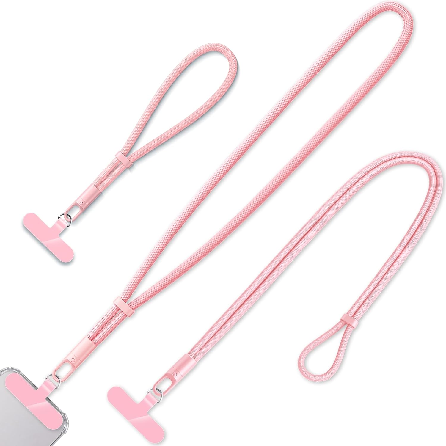 3 Pack Phone Lanyard,1×Phone crossbody strap,1×Phone Neck Strap,1×Wrist Strap,3×Tether Tabs,Universal Cell Phone Multifuctional Patch Polyester Lanyards(Pink)