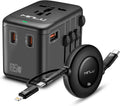 Universal Travel Multi Adapter, PD 65W Worldwide Travel Charger with 100W 3-in-1 Multi Cable/1 USB-A/3 USB-C Fast Charging, All in One Outlet Adapter for iPhone,Laptops,Type USA/EU/UK/AUS