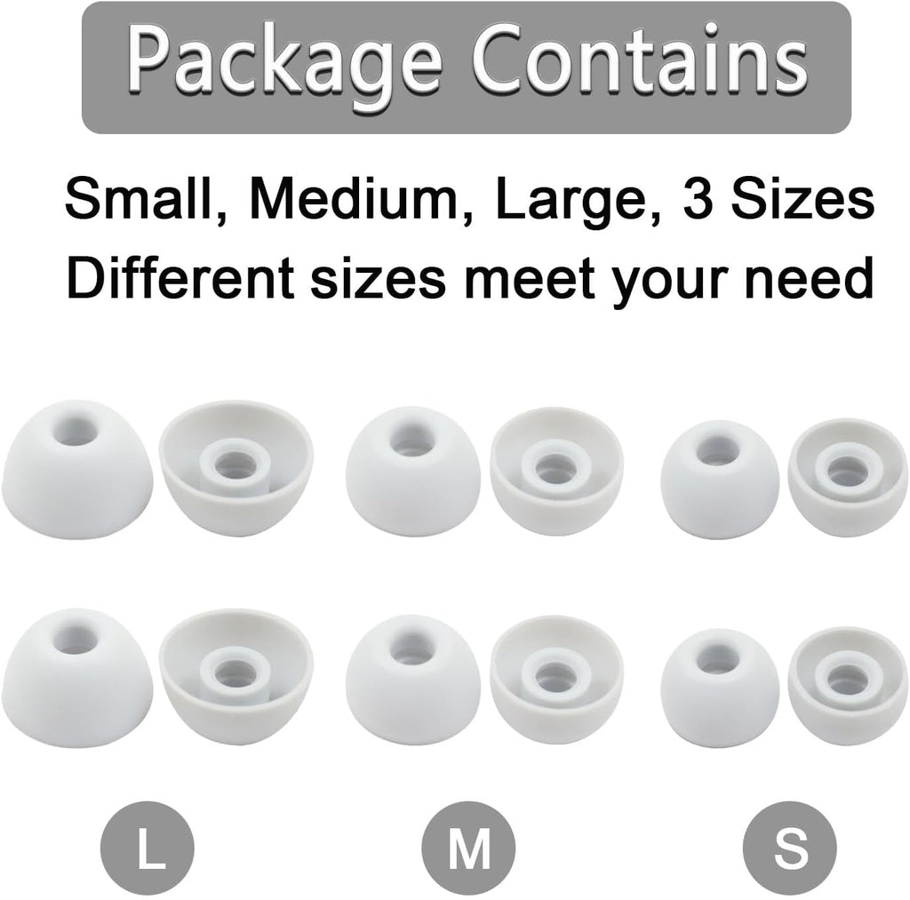 Replacement Silicone Ear Tips for Beats Fit Pro/Studio Buds/Studio Buds+ Headphone, 6 Pairs Earbuds Eartips L/M/S, Eargels Set Fit in Case, Earplug Ear Cap (Silver White)