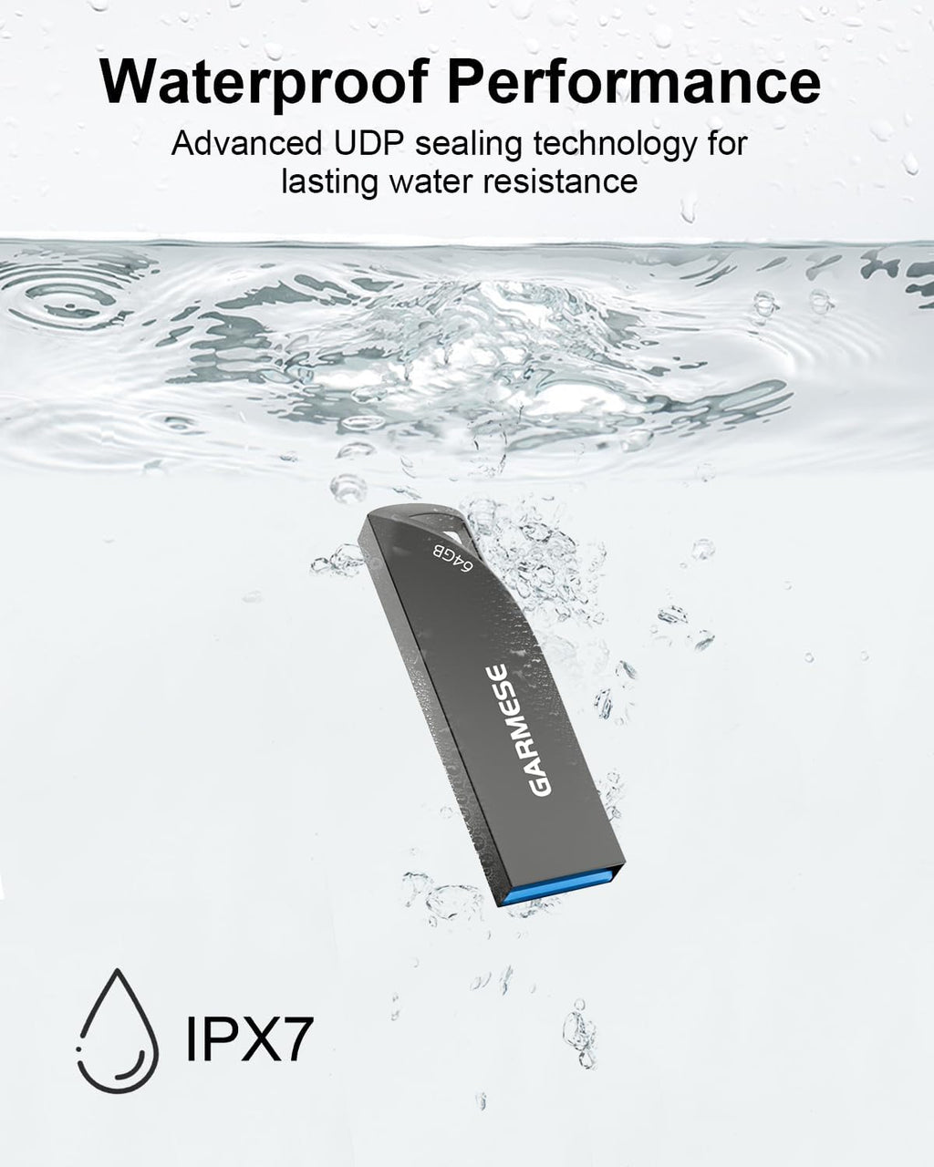 64GB USB 3.0 Flash Drive, Waterproof Metal USB Memory Stick, Slim Thumb Drive Portable Pen Drive with Keychain Hole Stylish Jump Drive for PC Computer Car - Gray