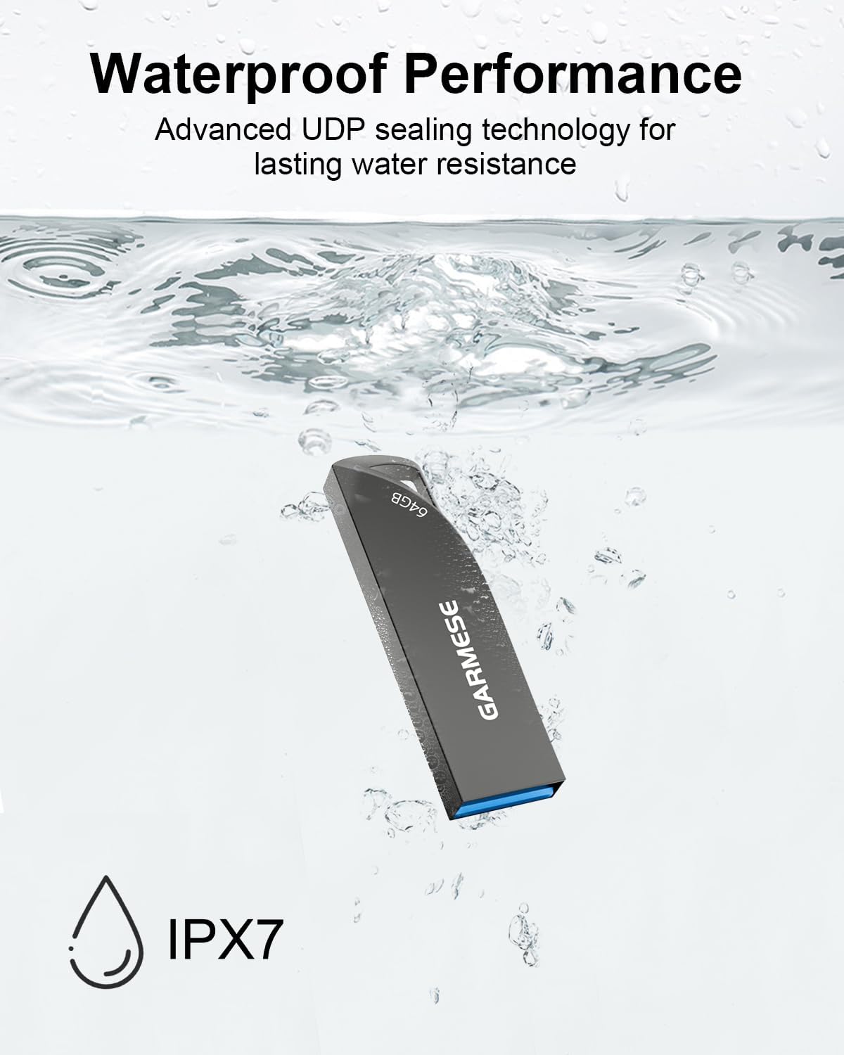 64GB USB 3.0 Flash Drive, Waterproof Metal USB Memory Stick, Slim Thumb Drive Portable Pen Drive with Keychain Hole Stylish Jump Drive for PC Computer Car - Gray