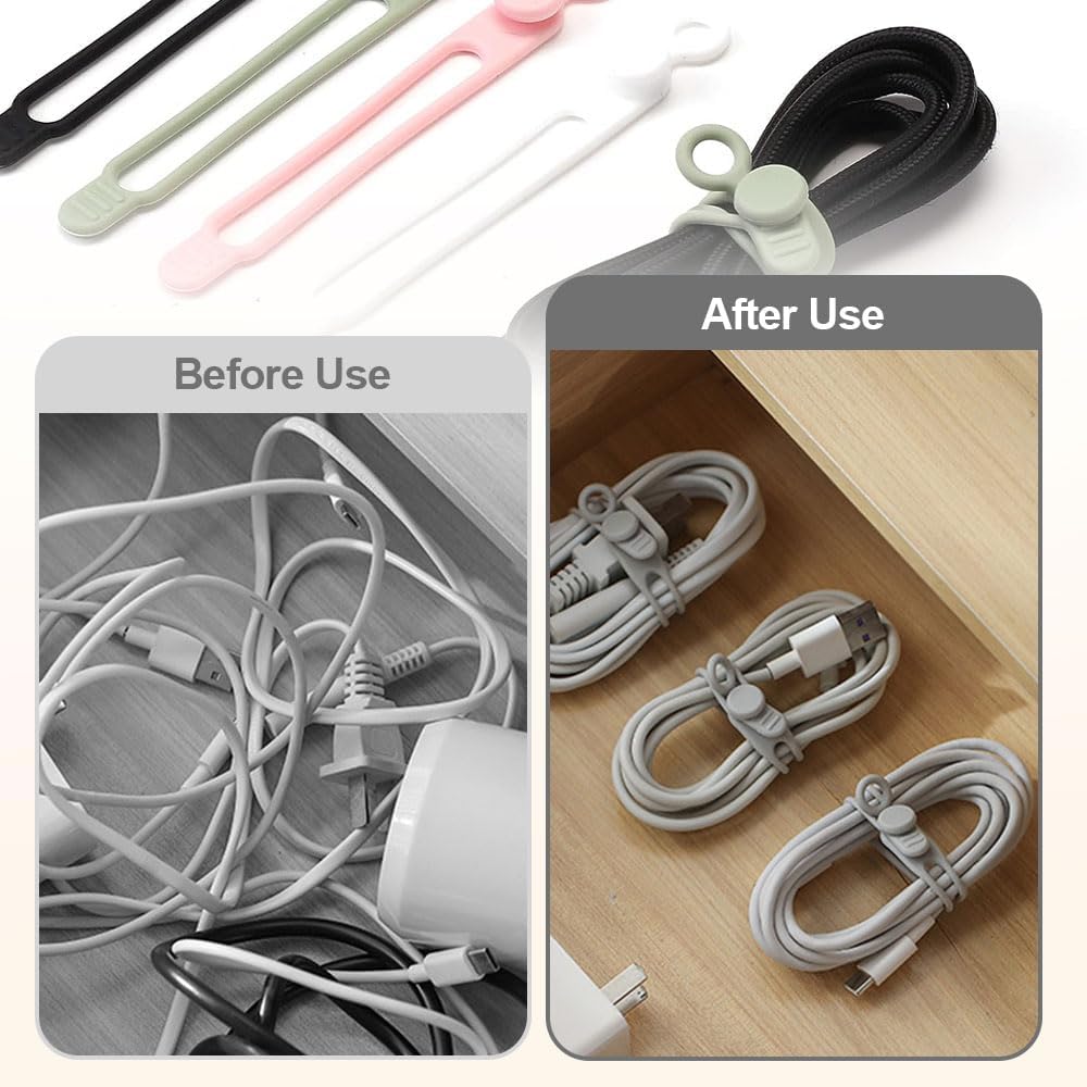 30pcs Data Cable Organizer, 2025 New Silicone Cable Ties Cable Management Organizer, 106mm Reusable Cord Organizer, Colorful Wire Organizers for Cords (30)
