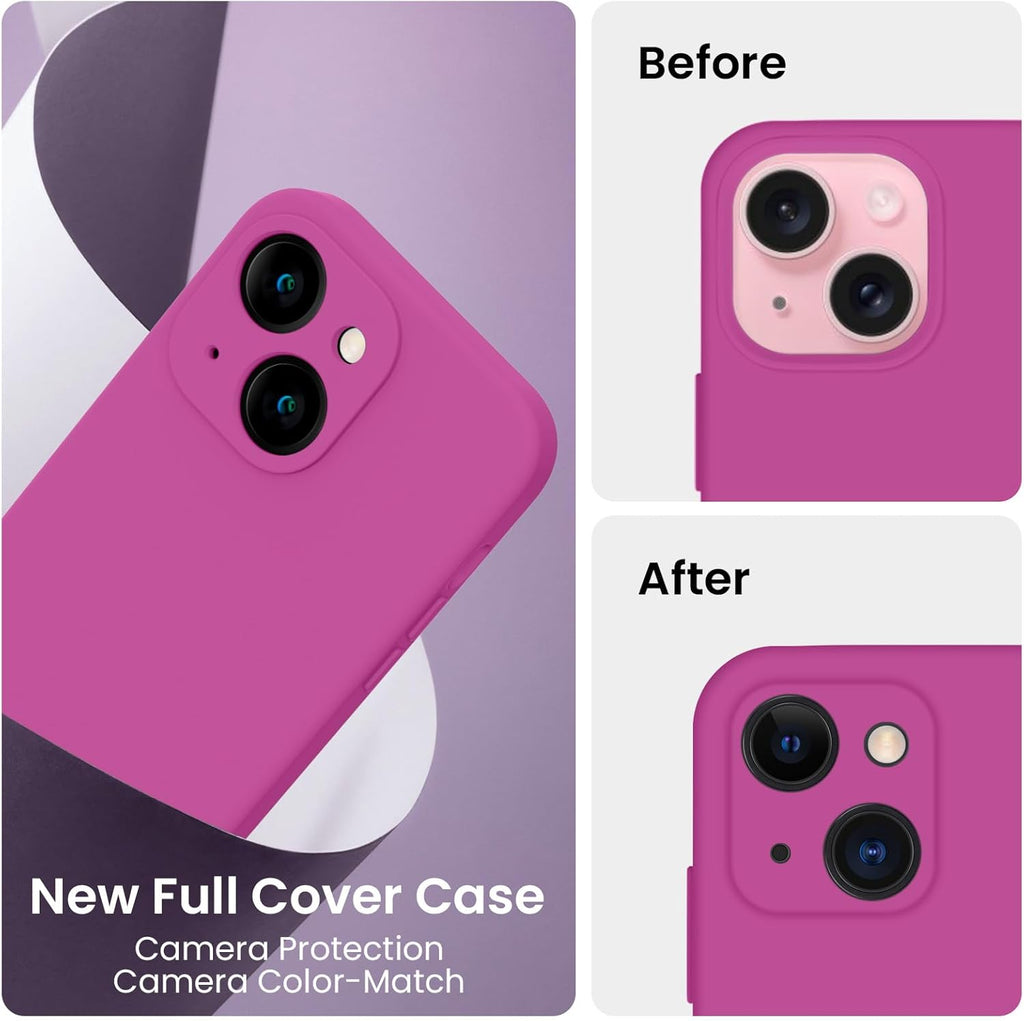 FireNova Designed for iPhone 15 Case, Silicone Upgraded [Camera Protection] Phone Case with [2 Screen Protectors], Soft Anti-Scratch Microfiber Lining Inside, 6.1 inch, Shocking Pink