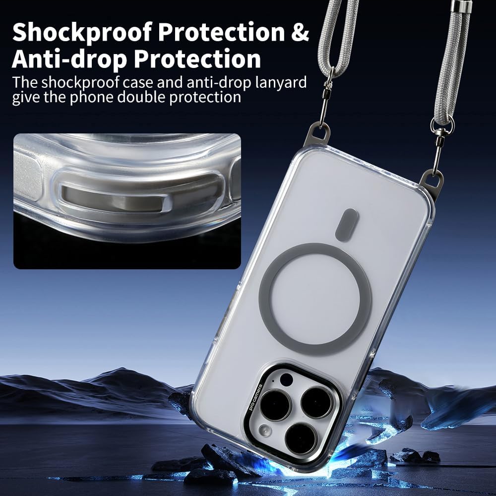 for iPhone 14 Pro Max Case with 62.99 inch Lanyard, Classic Clear&Gray Magnetic Phone Case, Drop&Shockproof Protection Cases, Phone Holder Lanyard, Compatible with Magnet Accessory