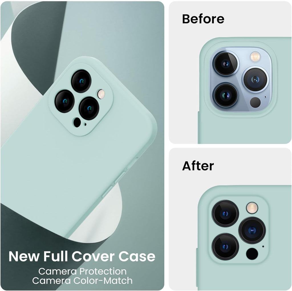 FireNova Designed for iPhone 13 Pro Max Case, Silicone [Camera Protection] Phone Case with [2 Screen Protectors], Soft Anti-Scratch Microfiber Lining Inside, 6.7 inch, Mint Green