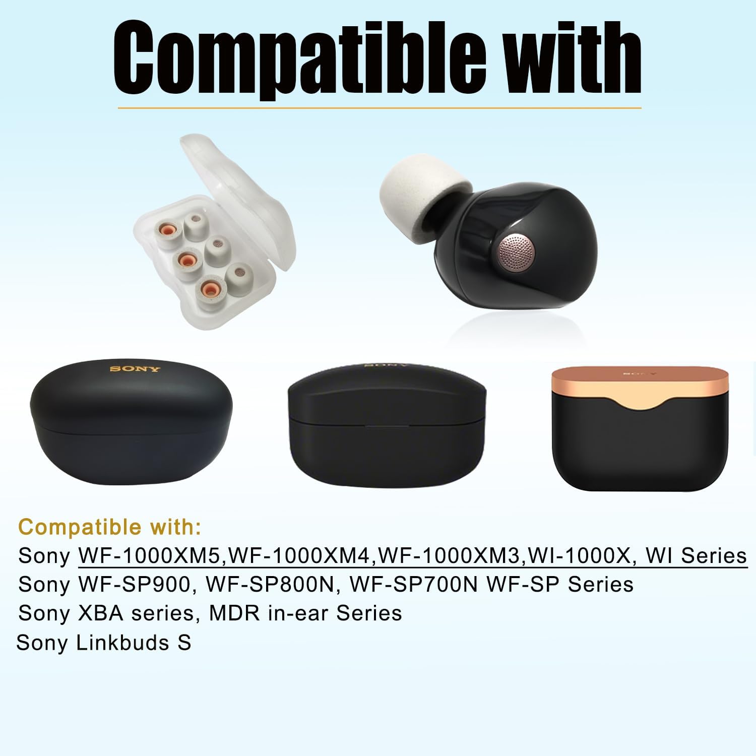 Memory Foam Earbuds Tips for Sony WF-1000XM5 Filter Screen Foam Ear Tips for WF-1000XM5 WF-1000XM4 Case, 3 Pairs Small Ear Tips Gray
