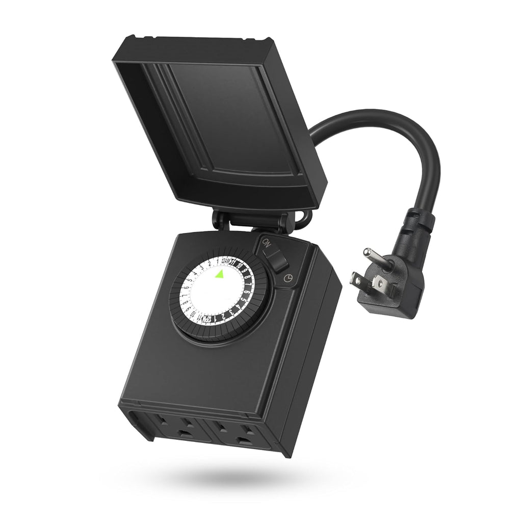 BN-LINK 24 Hour Heavy Duty Mechanical Timer, Outdoor Timer Outlet Waterproof with 30 Minutes Intervals, 2 Grounded Outlets for Christmas Lights Pool Pump,15A 1/2HP, ETL Listed