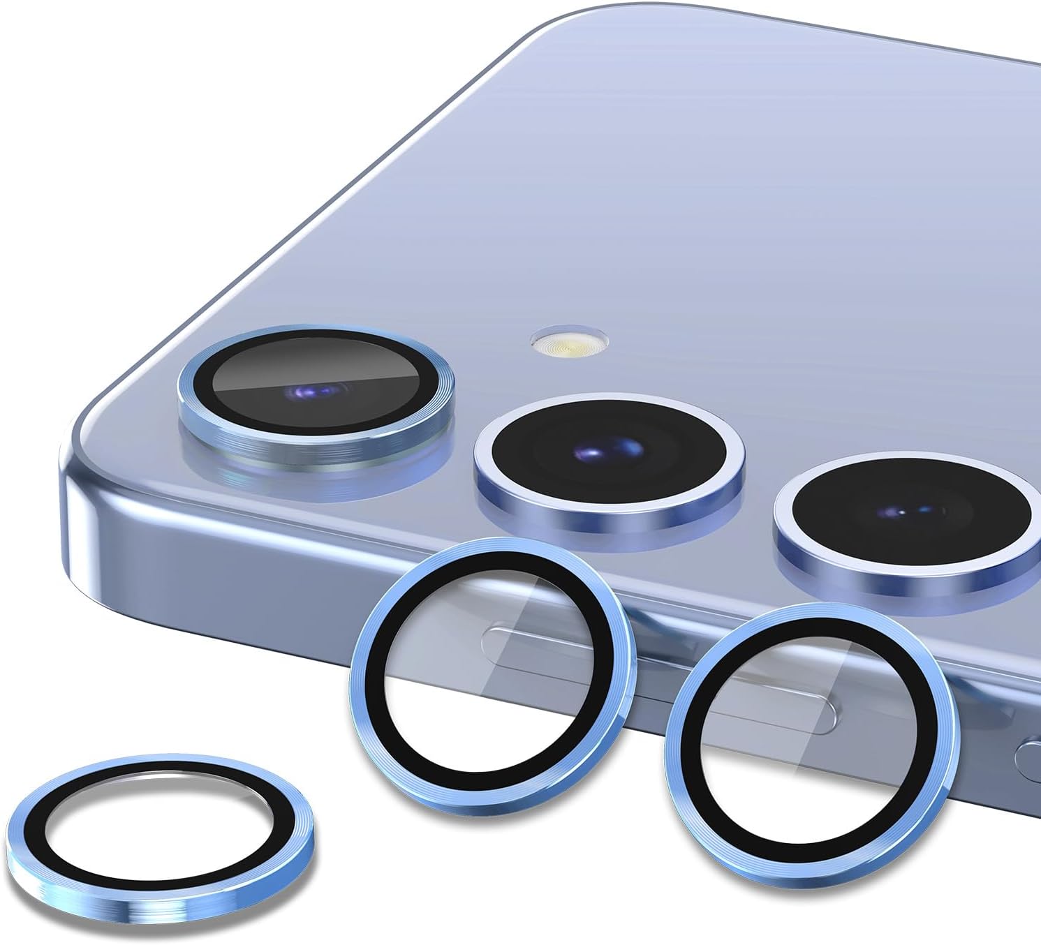 for Samsung Galaxy S25 Plus Camera Lens Protector, Individual Metal Ring Tempered Glass Lens Cover, [Strong Adsorption] Scratch Resistant Ultra-Thin HD Clear Lens Cover, 1 Set-Blue