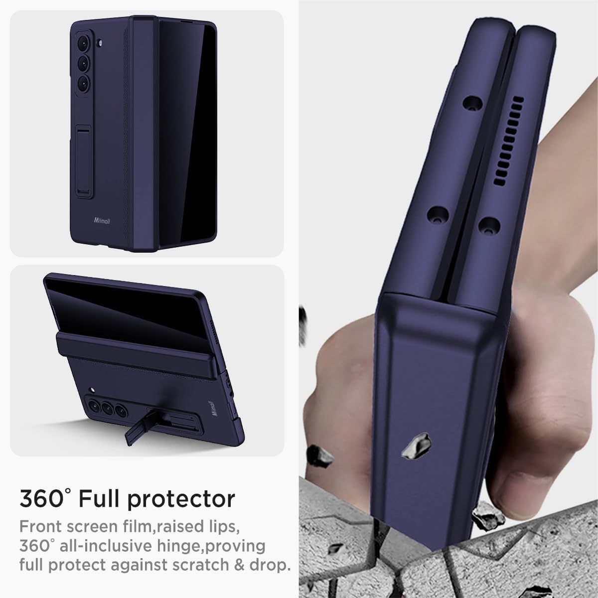 Miimall for Z Fold 6 Case with Privacy Screen Protector, [Military Grade Drop Protection] Built-in Adjustable Kickstand & Magnetic Hinge Protection Shockproof Phone Case for Galaxy Z Fold 6 5G Navy