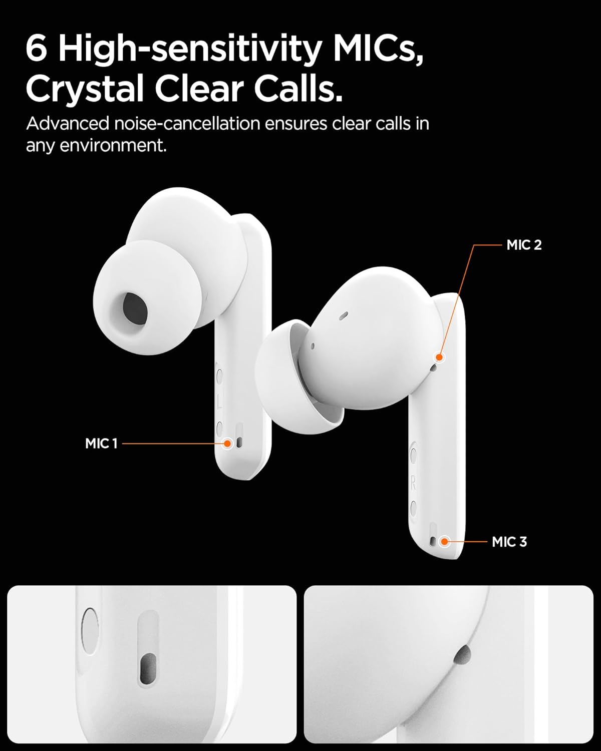 Spigen True Wireless Earbuds, Active Noise Cancellation Bluetooth Headphones with 30H Playtime, EQ Customizing App, 6 Mics, Gaming Mode, LCP Graphene Driver - Black