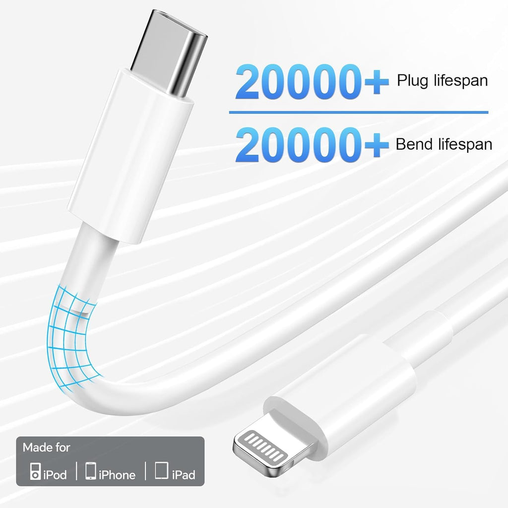 Compatible with iPhone 14 13 12 Charger, 20W Fast Charging Wall Charger,10 FT USB ightning Cable,Phone Charger Cord for Phone 14/13/12/12 Pro Max/11/Xs Max/XR/X,AirPods Pro and More(White/Pink/Black)