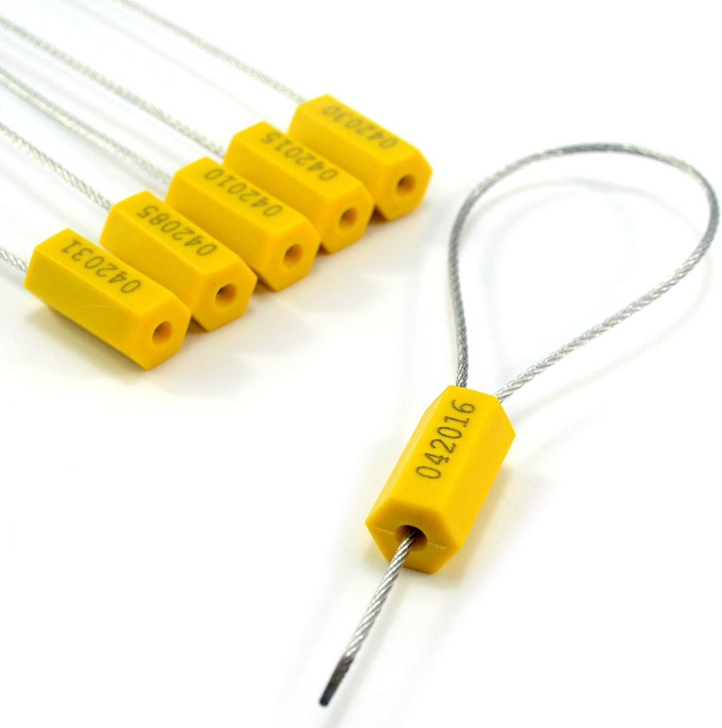 Leadseals(R) 100 Steel Cable Seals Metal Security Seal Numbered Metal Truck Trailer Seals Security Tags Tamper Evident Tags Container Seals Pull Tight Steel Wire Seals (Yellow, 100pcs)