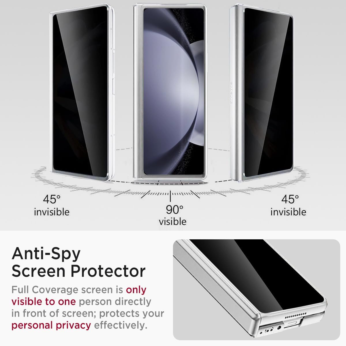 Miimall for Samsung Galaxy Z Fold 5 Case with Privacy Screen Protector, Built-in Adjustable Kickstand & Magnetic Hinge Protection All-Inclusive Protective Case for Galaxy Z Fold 5 5G(Silver)
