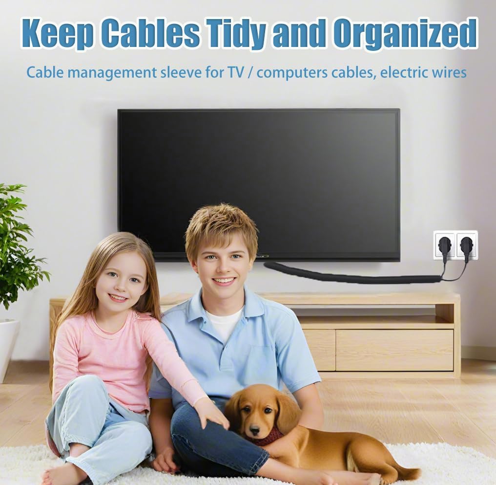 1/2 inch Cord Protectors from Pets No Chew, 10ft Wire Protector Cord Covers for Pets, Flexible Cable Sleeve Cord Management for TV/Computer/Electric Wires/Phone Charging Cables