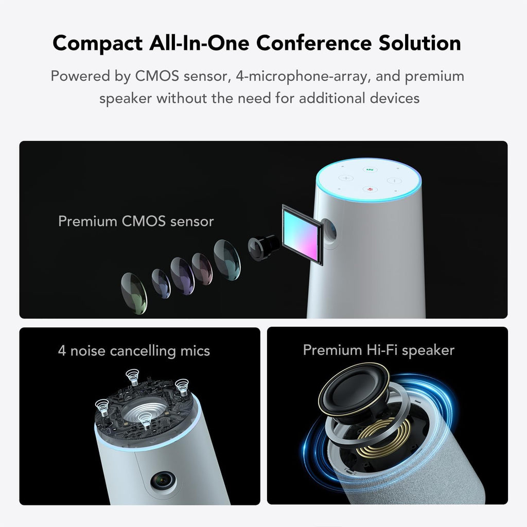 NUROUM C20(2nd Gen) HD Conference Webcam, 1080P Video Conferencing Camera with Microphone and Speaker, All in One Computer Camera for Desktop, 13ft Voice Pickup, AI Noise-Cancellation, USB Plug&Play