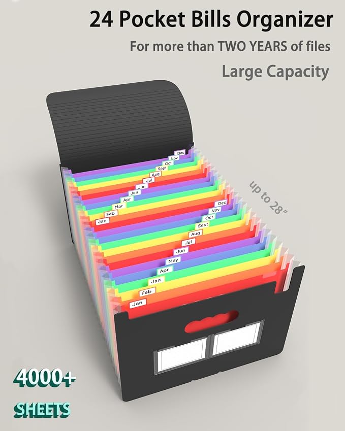 Accordion File Organizer, 2 Pack 24 Pockets Expanding File Folders, Portable - Image 2