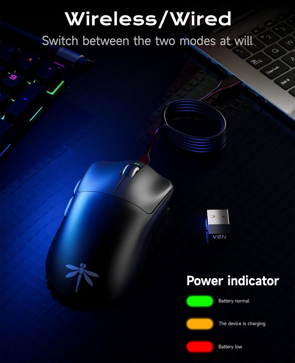 VGN F1 Pro Max Lightspeed Wireless Gaming Mouse with Dual-Mode 2.4G/Type-C Wired - 25K Sensor - 26,000 DPI - 55g Lightweight - 6 Programmable Buttons - Up to 200h Battery Life for PC/Mac- Black