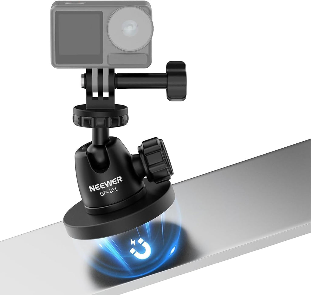 NEEWER Basics Magnetic Camera Mount for Action Camera Compatible with GoPro Insta360 DJI AKASO Accessories, Strong Magnet 360° Ball Head Mount for Car Video Recording Live Streaming, GP-101