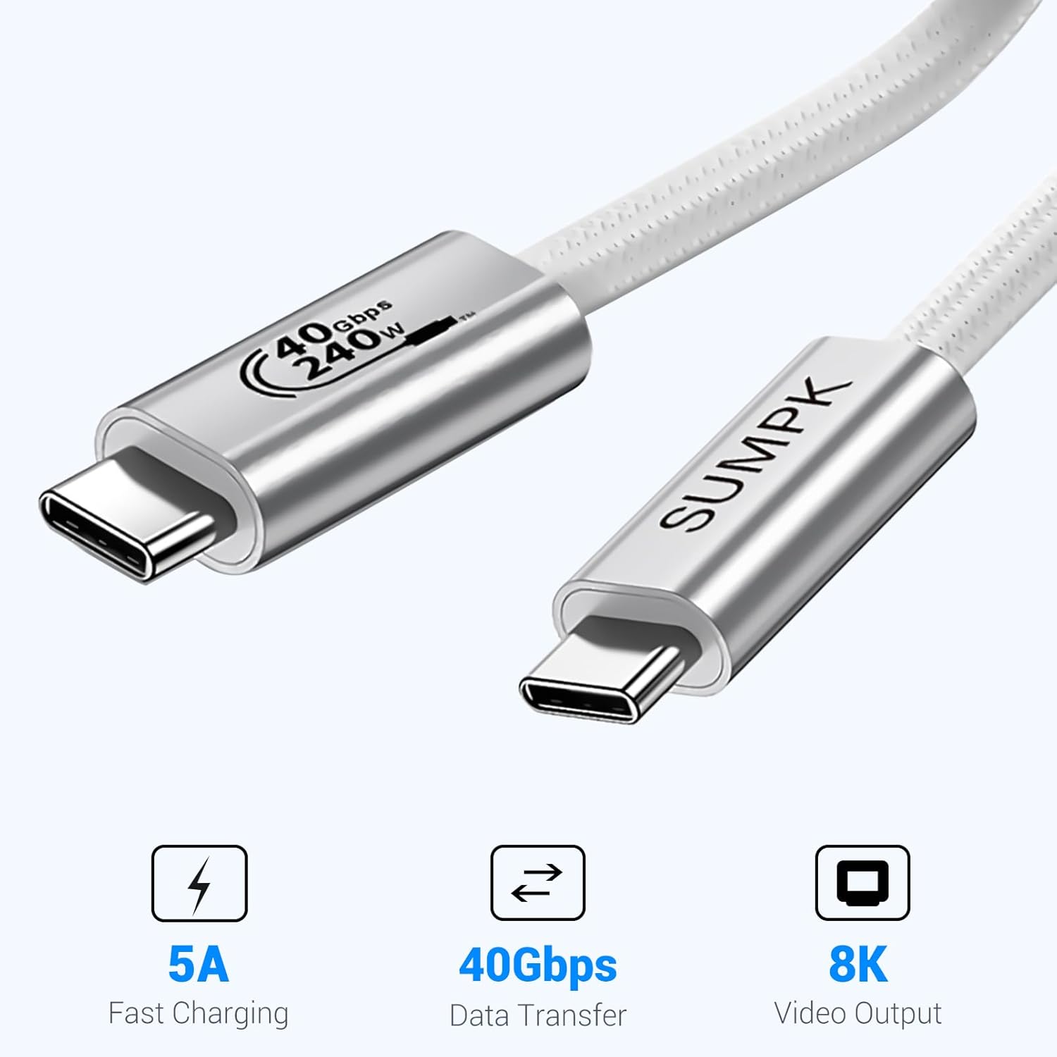1 FT Short USB4 Cable 2 Packs, 240W USB C to USB C 40gbps Fast Charging, 8K Video Monitor Cord Compatible for Thunderbolt 4, Thunderbolt 3 and USB4 Devices