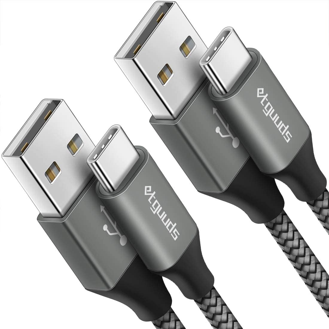 etguuds 4ft USB A to USB C Cable 3A Fast Charging, 2-Pack USB A to USB Type C Charger Cord for iPhone 16 15 Pro/Pro Max/Plus, for Samsung Galaxy S24 S23 S22 S21 S20 S10 A55 A54 Flip Note, Moto, Gray