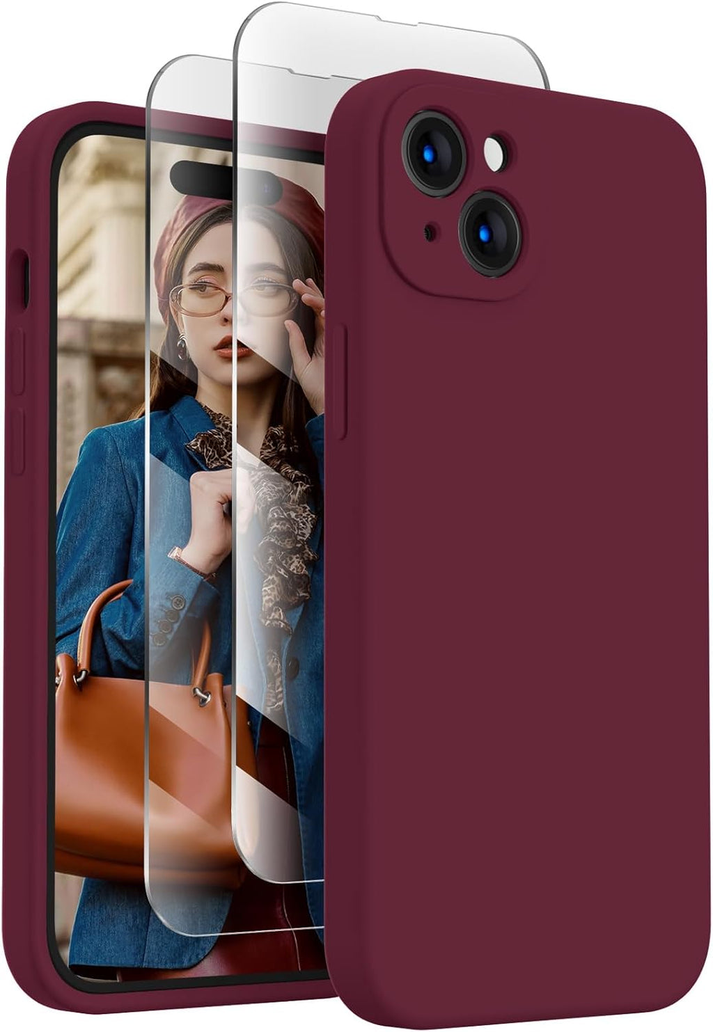 FireNova Designed for iPhone 15 Plus Case, Silicone [Camera Protection] Case with [2 Screen Protectors], Soft Anti-Scratch Microfiber Lining Inside, 6.7 inch, Plum