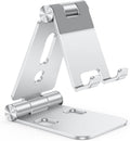 OMOTON Foldable Cell Phone Stand, C4 Portable Aluminum Phone Holder, Adjustable Phone Dock Cradle Compatible with iPhone 16/15/14/13 Pro Max, Samsung Galaxy, Small Tablets, All Smart Phones, Silver