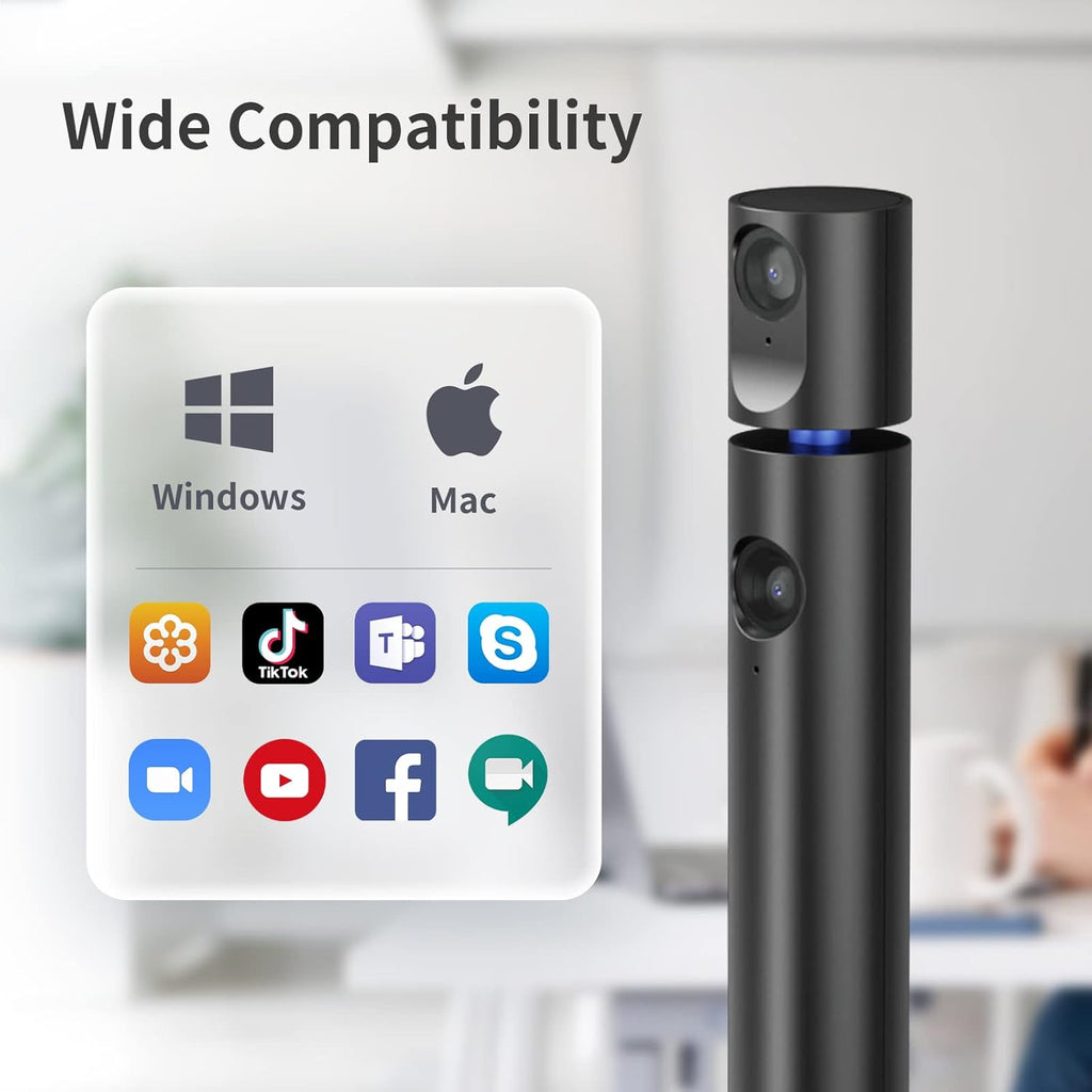 CZUR Halo X Pro Dual Webcam for PC, 1080P Web Camera with Microphone, USB Camera for Computer, 90° View, Plug & Play, Compatible with Windows&Mac, for Skype/TikTok/YouTube/Yahoo Messenger