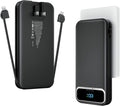 12000mAh Lightweight-Portable-Charger-Power-Bank with Built-in Cables and AC Wall Plug, PD20W USB-C Fast Charging Battery Pack, LED Display External Travel Phone Charger for All iPhone,Samsung,Android