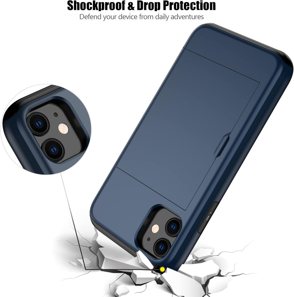Nvollnoe for iPhone 11 Case with Card Holder Heavy Duty Protective Dual Layer Shockproof Hidden Card Slot Slim Wallet Cover for iPhone 11 for Men&Women(Blue)