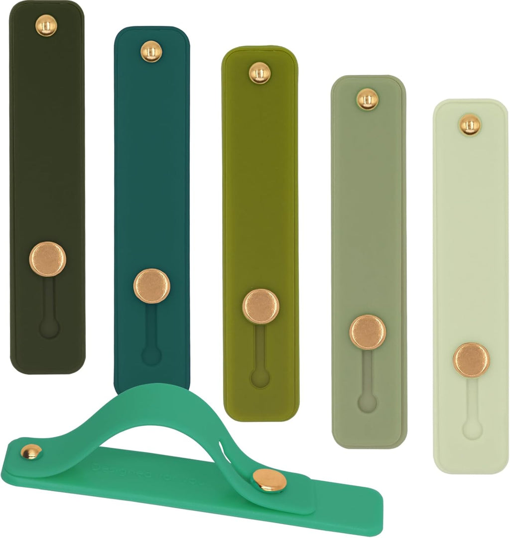 Slim Phone Handle Holder Grip for Hand, Silicone Cellphone Finger Grip Ring Loops Stand Stick on Tablet, Mobile Phone Gripper for The Back of Phone Case Kindle - 6 Pack Green