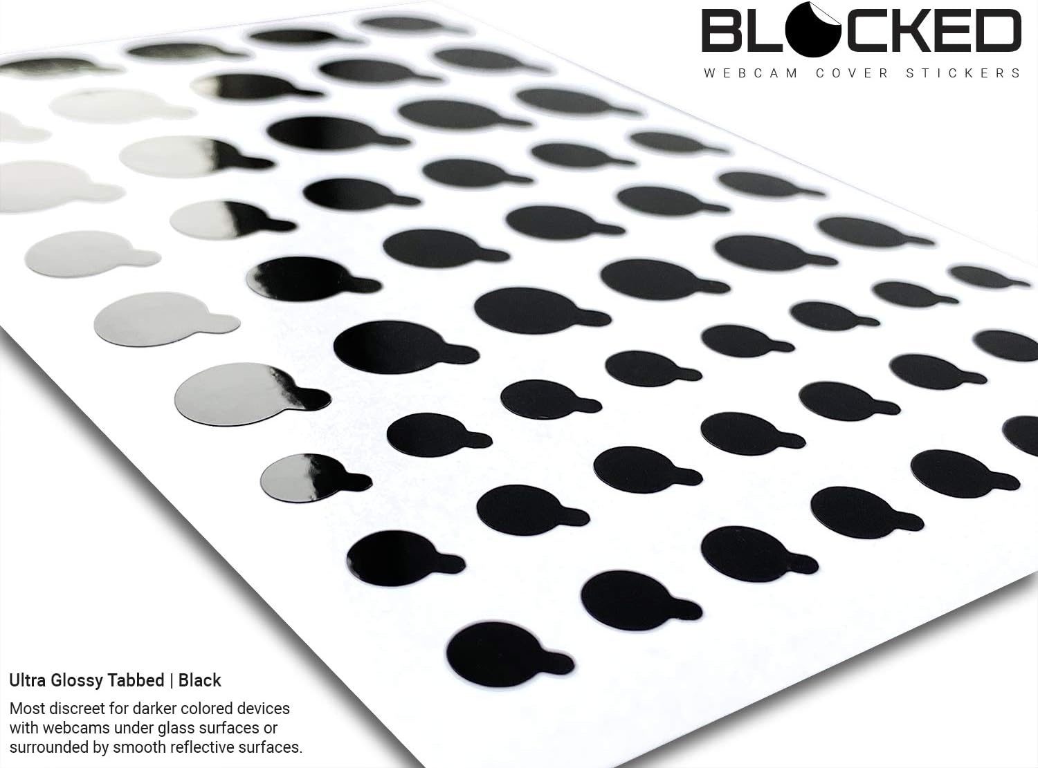 BLOCKED Webcam/Camera Vinyl Covers | 57 TabbedLow-Tack Restickable Webcam Sticker | Multiple Sizes | Black 57-Pack Tabbed (Ultra Glossy)