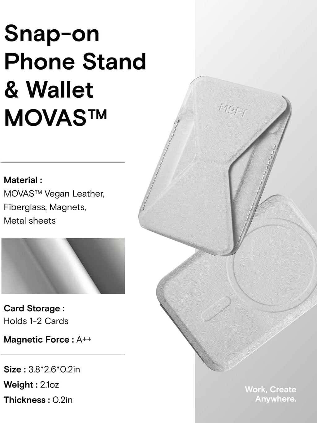 MOFT Magnetic Wallet Stand Compatible with iPhone 16/15/14/13/12 Series, Angle Adjustment & Magsafe Compatible MOVAS Phone Stand, Misty Cove