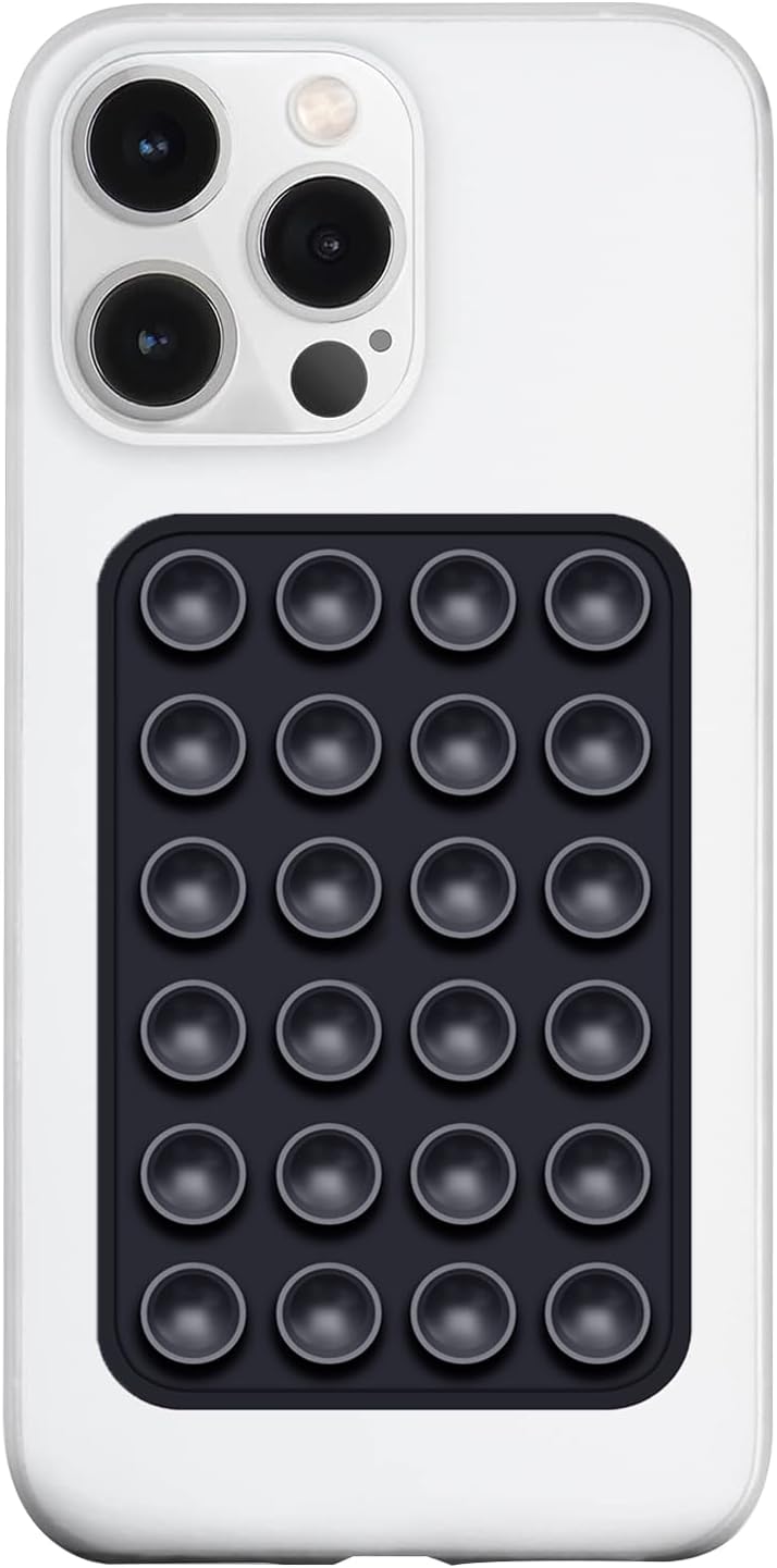Silicone Suction Phone Case Mount, Silicon Adhesive Phone Accessory for Smartphones, Hands-Free Mirror Shower Phone Holder for Selfies, Tiktok Videos (Black)