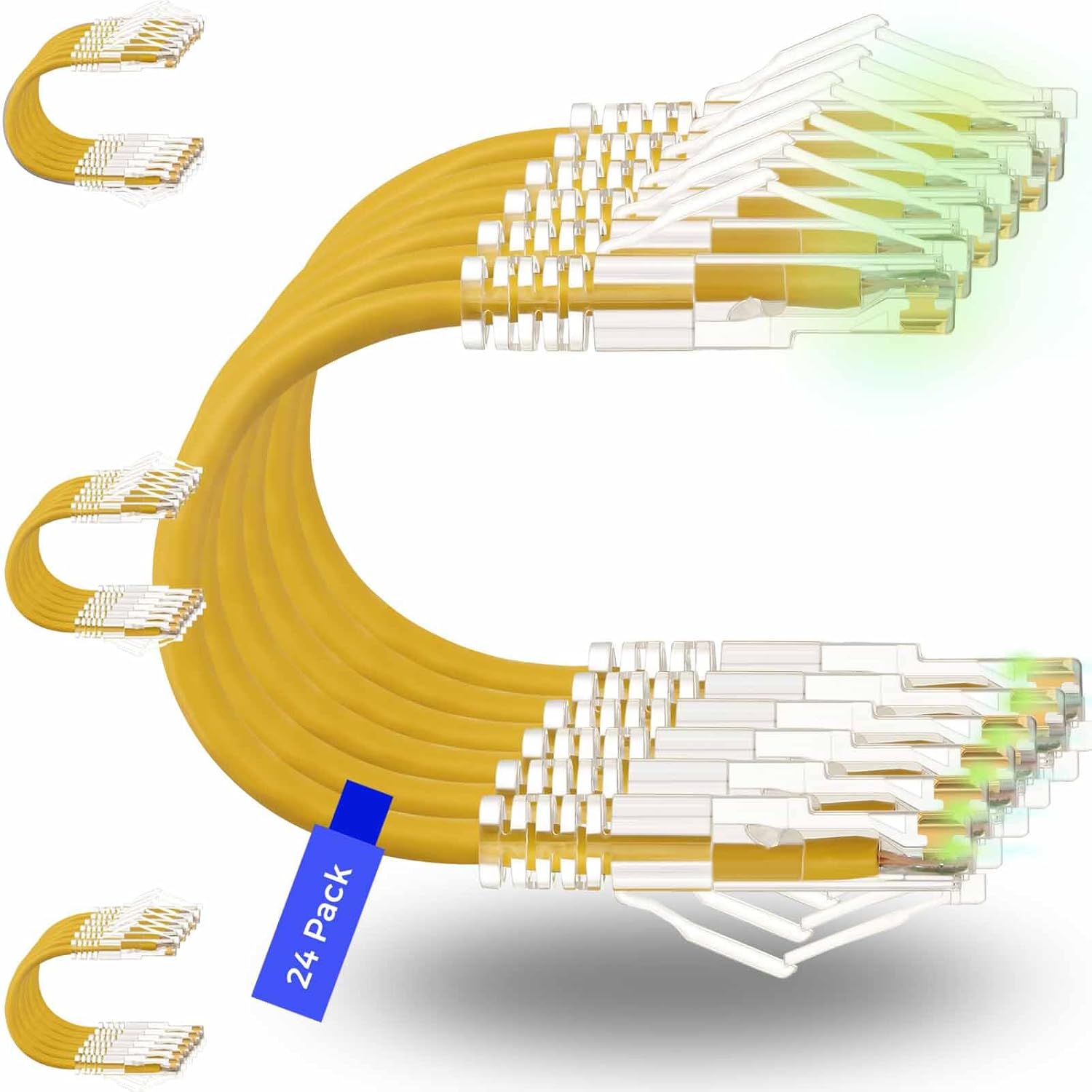Rapink Patch Cables Cat6/ Cat6a 3ft (24 Pack) Slim, Cat6a Ethernet Patch Cable 30G Support, Snagless Cat 6 Patch Cable for Patch Panel to Switch, Flexiable Cat6 Ethernet Cable Yellow