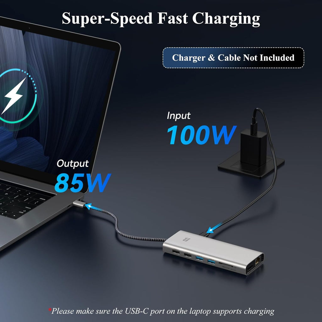 USB C Docking Station, Minthouz 12-in-1 Laptop Docking Station Dual Monitor with Dual 4k HDMI+8k DisplayPort+10Gbps, 3 USB A/C, 100W PD, Ethernet, SD/TF, Audio, USB C Hub for MacBook/Dell/HP/Surface