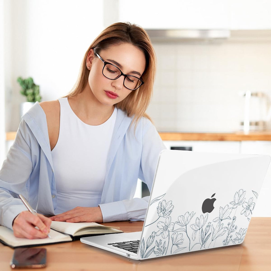 Teryeefi for 2025 2024 2023 2022 MacBook Air 13.6 inch Case M2 M3 M4 Model A3240/A3113/A2681, Glossy Plastic Hard Shell Cover with Screen Protector & Keyboard Cover & USB 3.0 Adapter, Wild Flowers