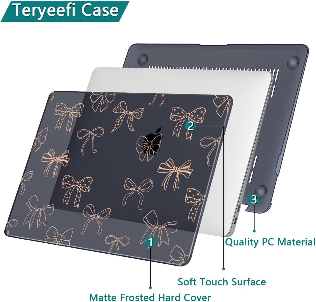 Teryeefi for MacBook Pro 13 inch Case Touch Bar M2 M1 2025 2024 2022 2021 2019 2018 2017 2016 Release fits Model A2338 /A2289/A2251/A2159/A1989/A1706, PC Hard Shell with Keyboard Cover, Gold Bows A003