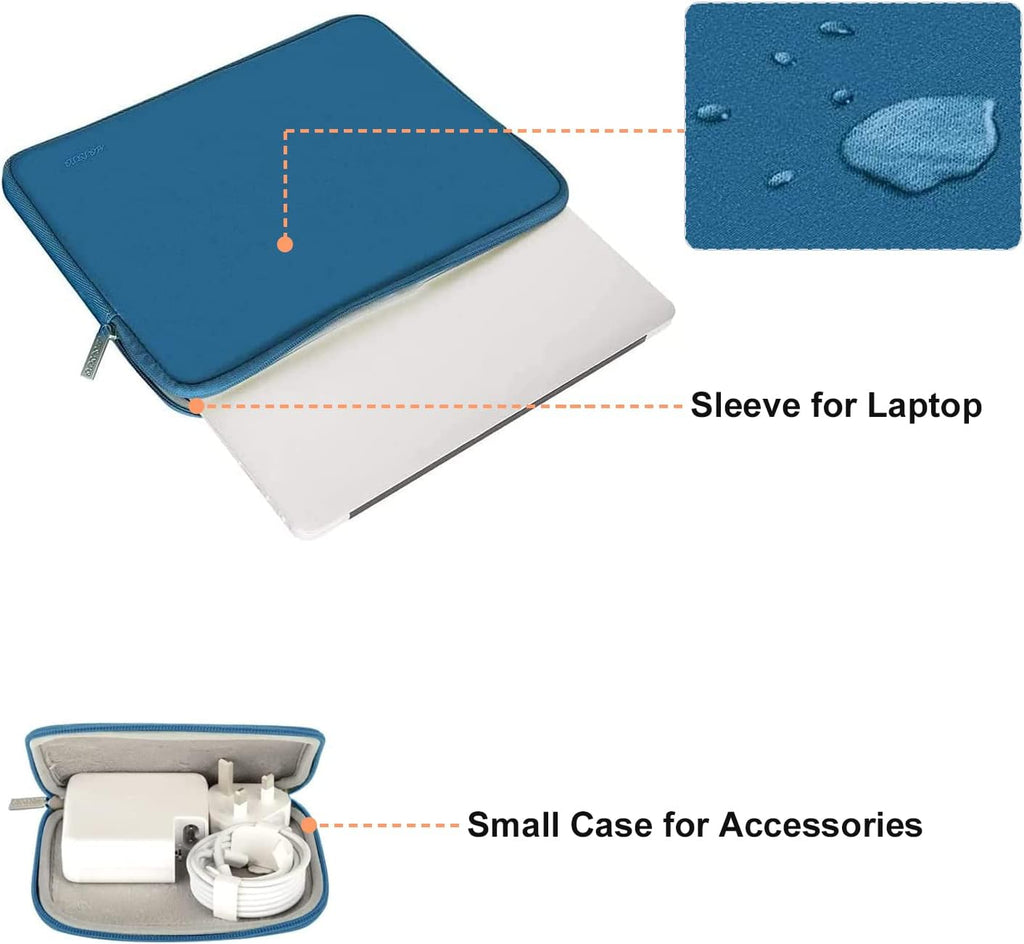 MOSISO Laptop Case 13.3 inch, 13-13.3 inch Laptop Sleeve Bag Compatible with MacBook Air/Pro 13/Pro 14 M5 M4 M3 M2 M1, HP Dell ASUS Lenovo, Neoprene Computer Sleeve Bag with Small Case, Lake Blue