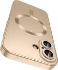 Magnetic for iPhone 16 Plus Case [Compatible with MagSafe][Built-in Camera Lens Protector] Slim Soft Silicone Bumper Shockproof Metallic Luster Phone Case (Gold)