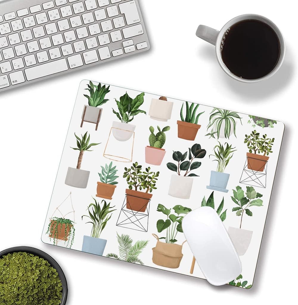 Hokafenle Mouse Pad, Square Personalized Computer Mouse Pads with House Plants Design, Washable Mouse Mat, Office Home Non-Slip Rubber Base Mousepad